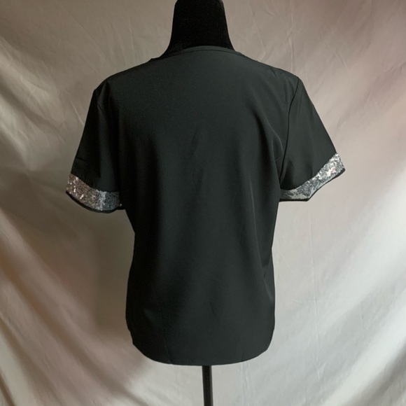 Sequin Black V Neck Blouse - Picture 9 of 9